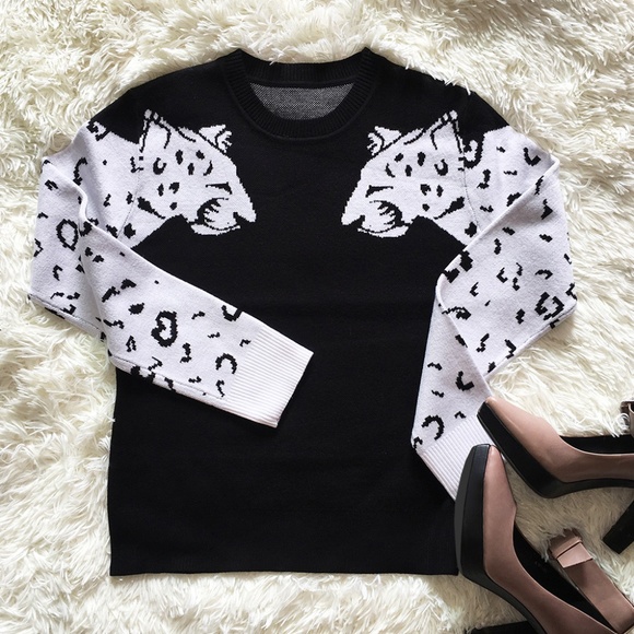 Black Sweater with Snow leopard Design - Picture 2 of 2